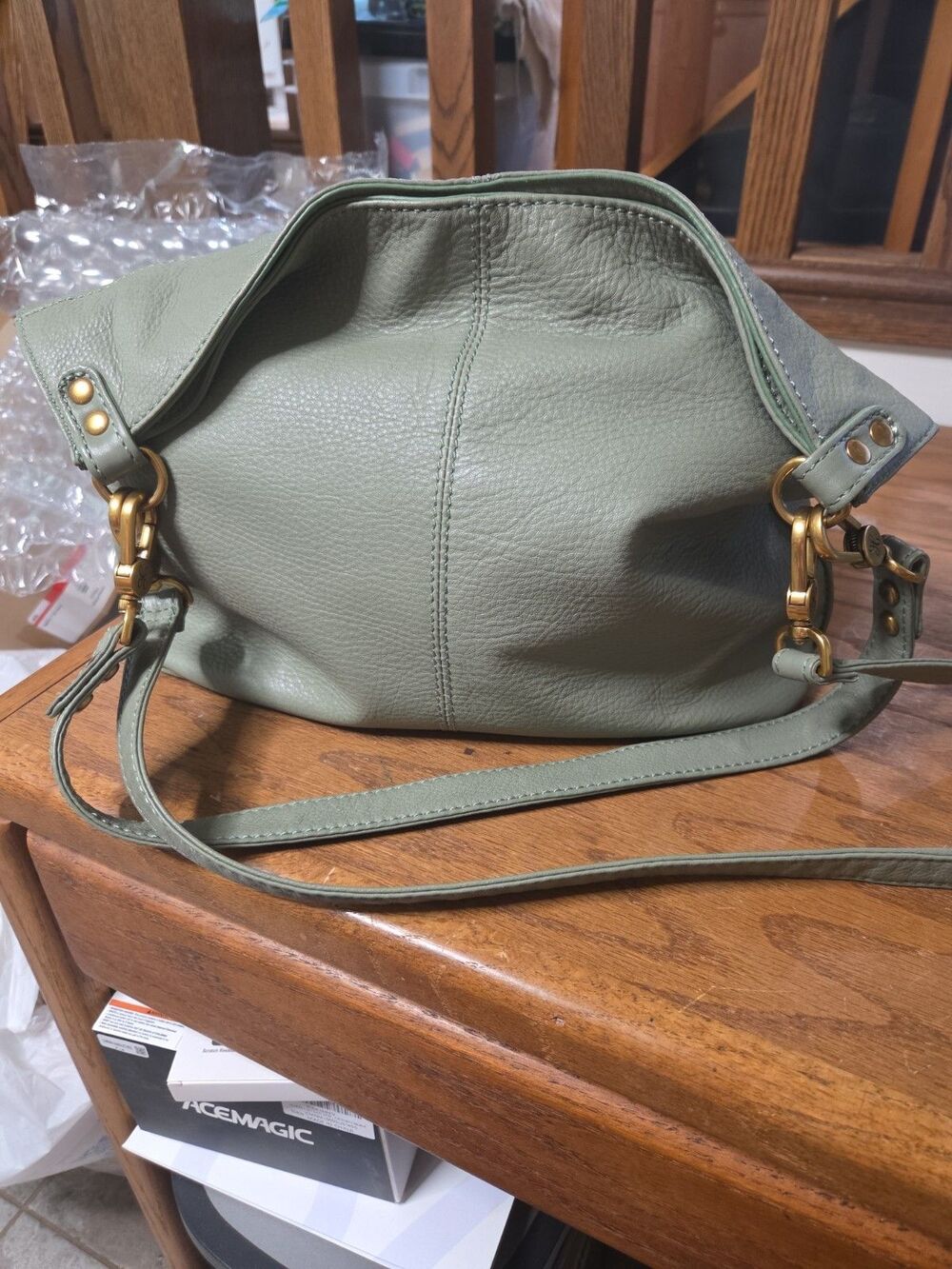 HOBO INTERNATIONAL PIER PEBBLED LEATHER SHOULDER CROSSBODY BAG MOSS GREEN
